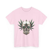 Skull & Greenery Unisex Heavy Cotton Tee - Edgy Graphic Shirt for Casual Wear, Festival Clothing, Gift for Him/Her, Summer Vibes.