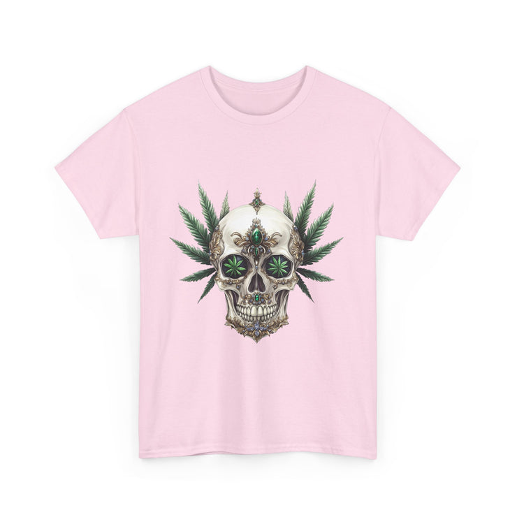 Skull & Greenery Unisex Heavy Cotton Tee - Edgy Graphic Shirt for Casual Wear, Festival Clothing, Gift for Him/Her, Summer Vibes.