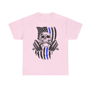 Unisex Skull American Flag Tee, Gym Shirt, Fitness Apparel, Workout Gift, Casual Wear, Patriotic Activewear
