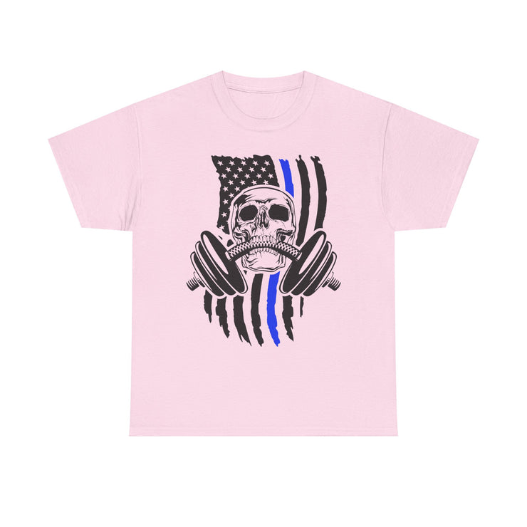 Unisex Skull American Flag Tee, Gym Shirt, Fitness Apparel, Workout Gift, Casual Wear, Patriotic Activewear