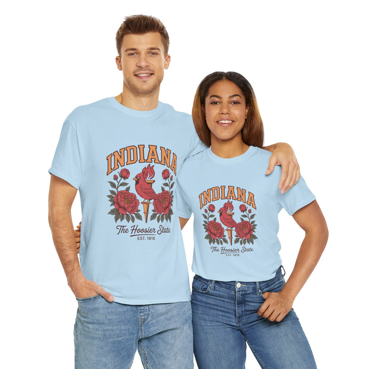 Indiana Floral T-Shirt, Unisex Heavy Cotton Tee for Hoosier State Lovers, Casual Wear, Gift for Indiana Residents, Summer Style