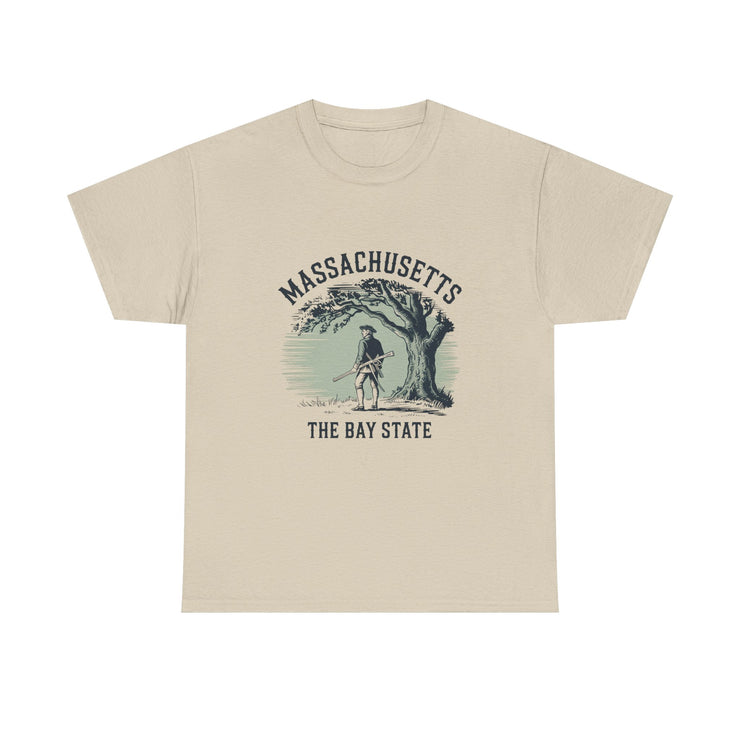 Massachusetts Vintage Unisex Heavy Cotton Tee, Rustic State T-Shirt, Travel Souvenir, Casual Wear, Gift for Locals and Tourists