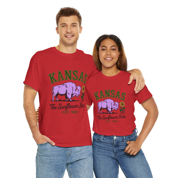 Kansas Sunflower State Tee, Unisex Heavy Cotton T-Shirt, Gift for Kansas Lovers, Cute State Pride Shirt, Fun Souvenir, Everyday Wear