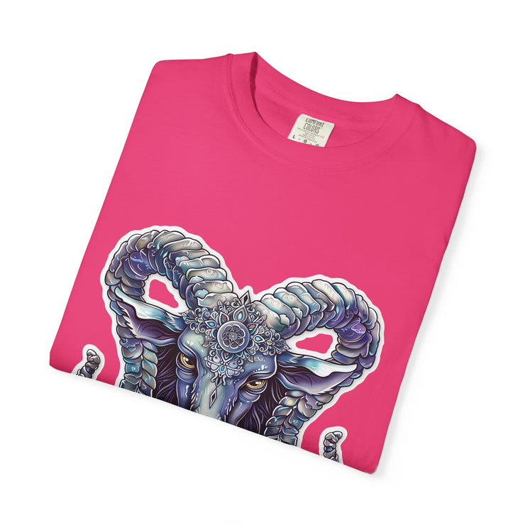 Mystical Ram Graphic Unisex T-shirt, Boho Tee, Astrology Shirt, Spiritual Gift, Festival Wear, Unique Graphic Tee