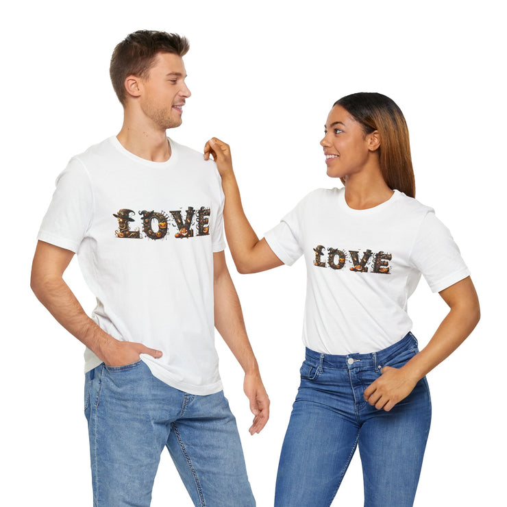 Love Typography Unisex Tee, Casual Love Shirt, Gift for Her, Heartfelt Tee, Valentine's Day Gift, Halloween Design