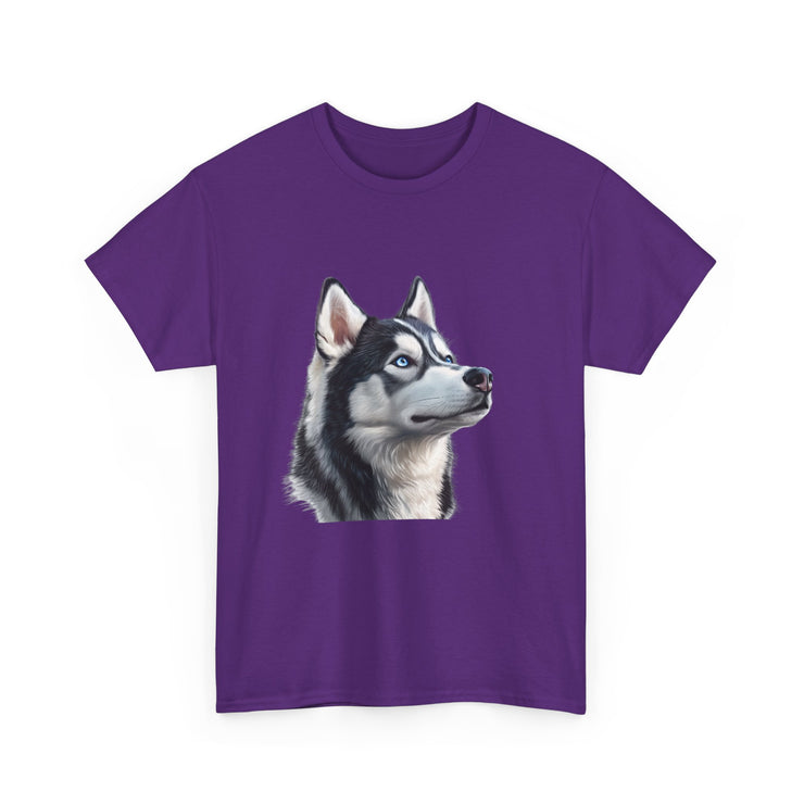 Siberian Husky Heavy Cotton Tee, Cozy Dog Lover Shirt, Unisex Graphic Tee, Pet Owner Gift, Cute Animal Apparel
