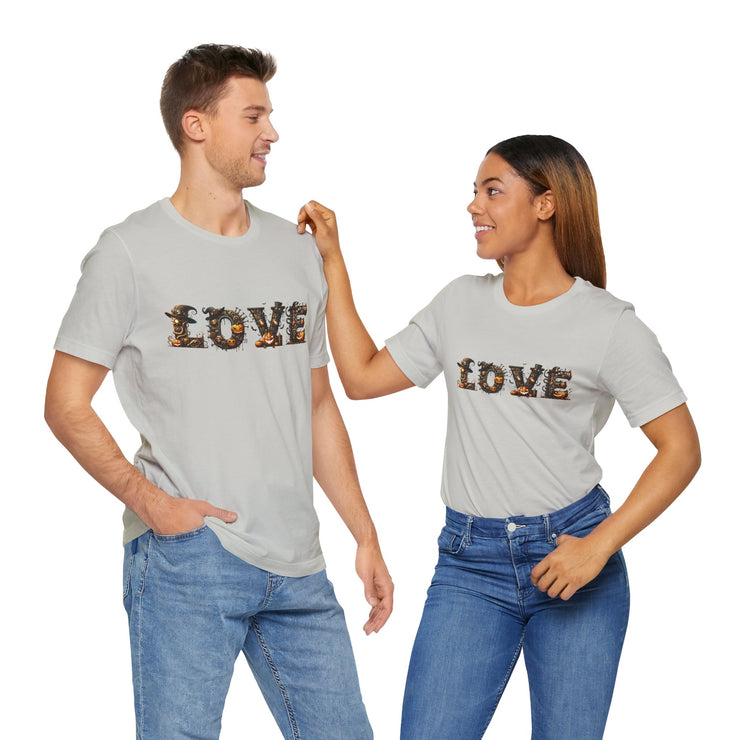 Love Typography Unisex Tee, Casual Love Shirt, Gift for Her, Heartfelt Tee, Valentine's Day Gift, Halloween Design