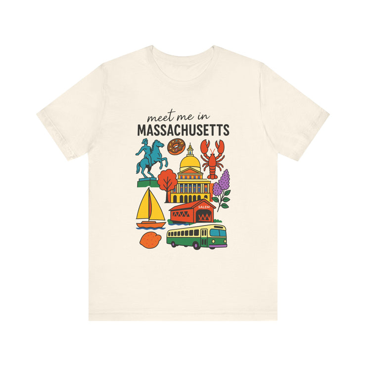 Meet Me in Massachusetts Tee - Unisex Jersey Short Sleeve Shirt, Massachusetts Travel T-Shirt, USA States Design