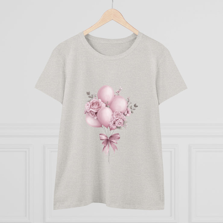 Women's Floral Balloon Tee, Cute Graphic Tee, Birthday Gift, Casual Cotton Shirt, Everyday Wear, Floral Design