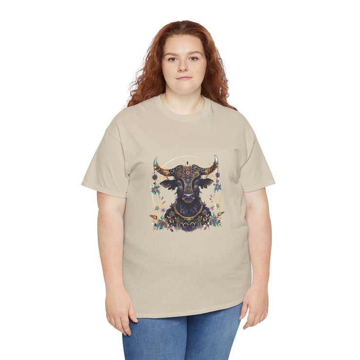 Boho Bull Graphic Tee | Unisex Heavy Cotton T-Shirt | Festival Wear, Gift for Nature Lovers, Casual Outfit, Animal Art