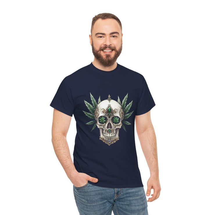 Skull & Greenery Unisex Heavy Cotton Tee - Edgy Graphic Shirt for Casual Wear, Festival Clothing, Gift for Him/Her, Summer Vibes.