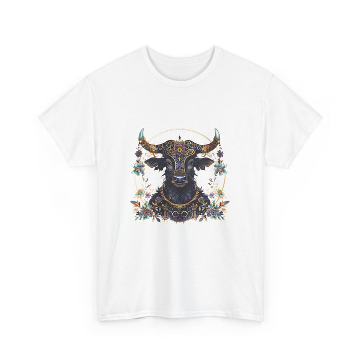 Boho Bull Graphic Tee | Unisex Heavy Cotton T-Shirt | Festival Wear, Gift for Nature Lovers, Casual Outfit, Animal Art