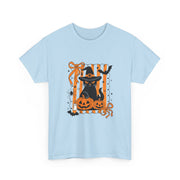Halloween Cat Tee, Unisex Heavy Cotton Tee, Spooky Season Shirt, Fall Festivity Apparel, Pumpkin Lover Gift