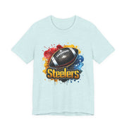 Steelers Football Splash Tee | Unisex Short Sleeve Shirt for Game Day, Sports Fan, Gift for Him, Tailgate Party, Sports Design