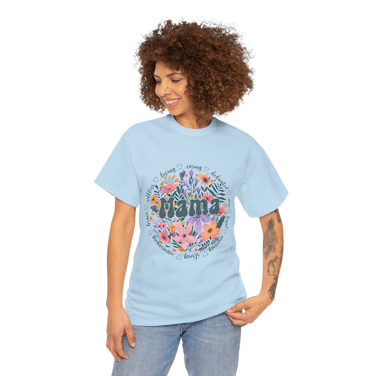 Floral 'Mama' Unisex Heavy Cotton Tee, Perfect for Mother's Day, Gifts for Mom, Birthday Apparel,