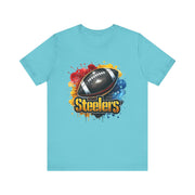 Steelers Football Splash Tee | Unisex Short Sleeve Shirt for Game Day, Sports Fan, Gift for Him, Tailgate Party, Sports Design