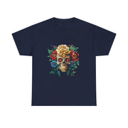 Floral Skull Tee - Unisex Heavy Cotton | Boho Style Shirt, Festival Wear, Gothic Aesthetic, Unique Gift, Casual Everyday Top