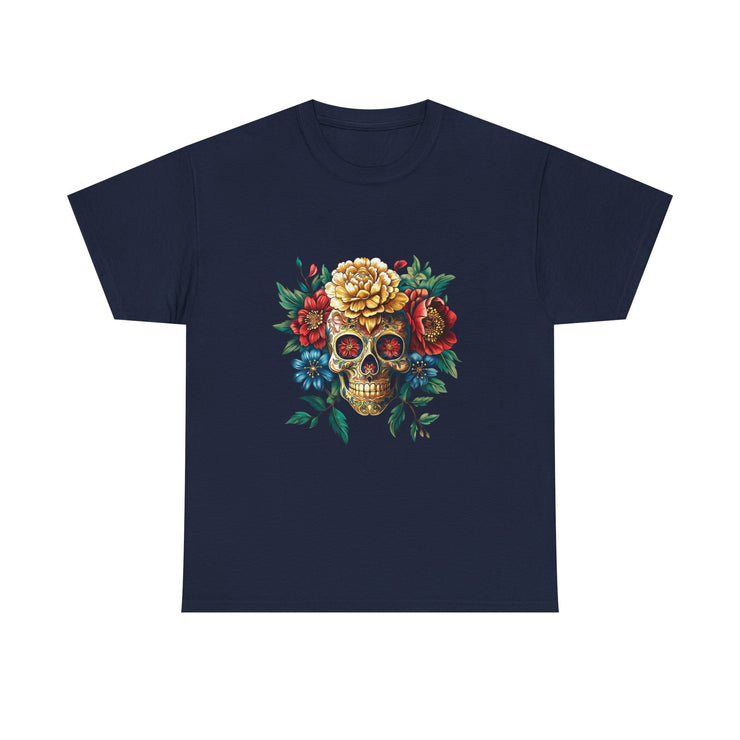 Floral Skull Tee - Unisex Heavy Cotton | Boho Style Shirt, Festival Wear, Gothic Aesthetic, Unique Gift, Casual Everyday Top