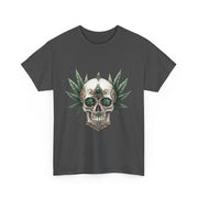 Skull & Greenery Unisex Heavy Cotton Tee - Edgy Graphic Shirt for Casual Wear, Festival Clothing, Gift for Him/Her, Summer Vibes.