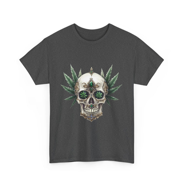 Skull & Greenery Unisex Heavy Cotton Tee - Edgy Graphic Shirt for Casual Wear, Festival Clothing, Gift for Him/Her, Summer Vibes.