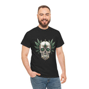 Skull & Greenery Unisex Heavy Cotton Tee - Edgy Graphic Shirt for Casual Wear, Festival Clothing, Gift for Him/Her, Summer Vibes.