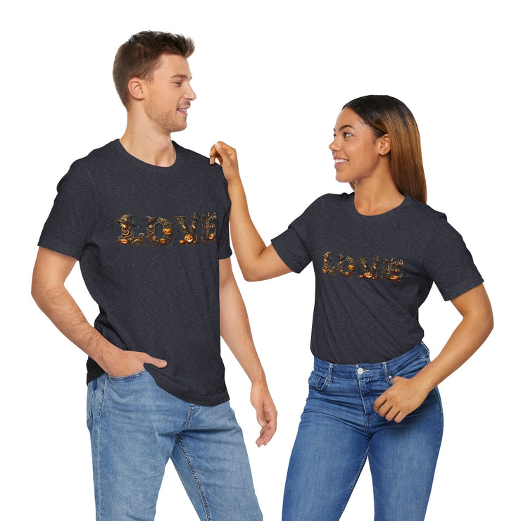 Love Typography Unisex Tee, Casual Love Shirt, Gift for Her, Heartfelt Tee, Valentine's Day Gift, Halloween Design