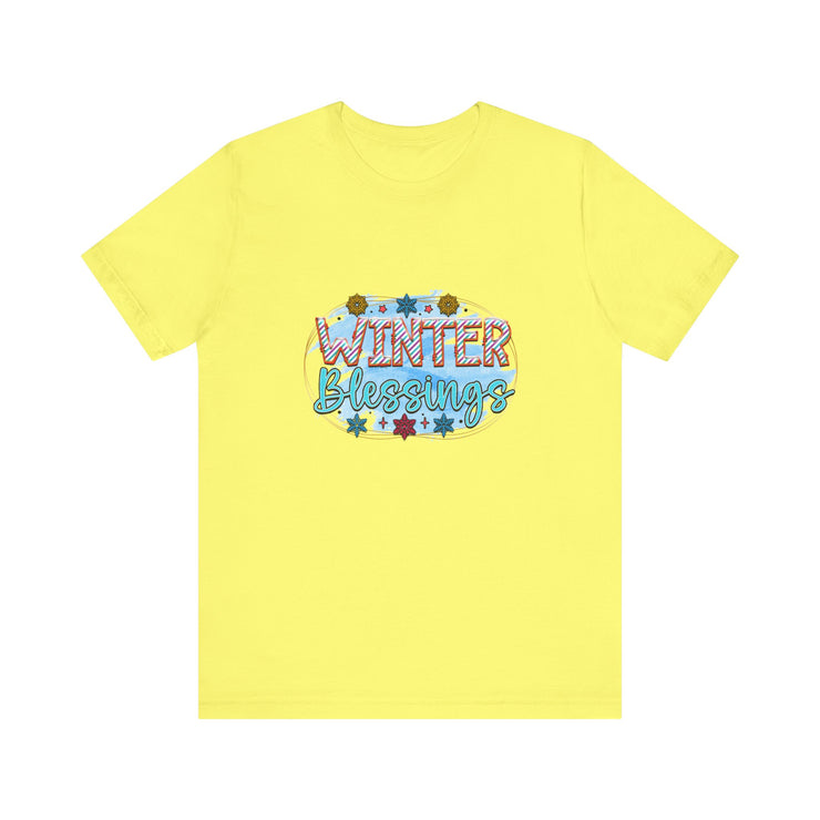 Winter Blessings Unisex Jersey Tee, Cozy Winter T-shirt, Holiday Gift, Seasonal Apparel, Comfortable Casual Wear