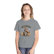 Wyoming Horse Youth Tee, Casual T-Shirt, Kids Graphic Tee, USA States Design, Horse Lover Gift, State Pride Apparel