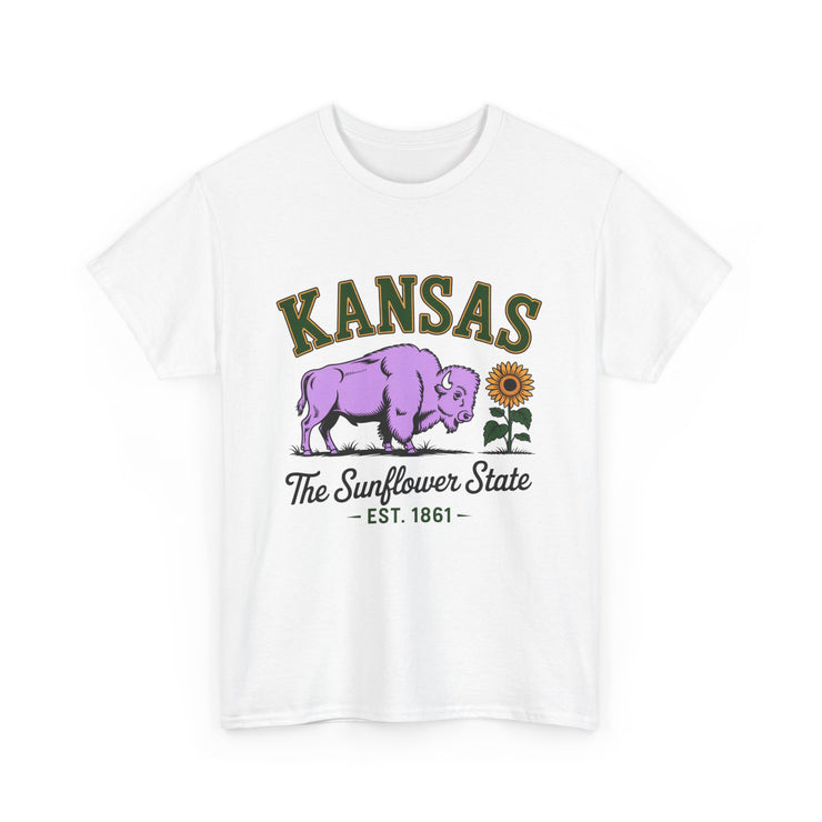 Kansas Sunflower State Tee, Unisex Heavy Cotton T-Shirt, Gift for Kansas Lovers, Cute State Pride Shirt, Fun Souvenir, Everyday Wear