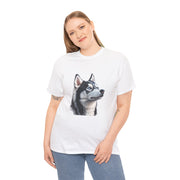 Siberian Husky Heavy Cotton Tee, Cozy Dog Lover Shirt, Unisex Graphic Tee, Pet Owner Gift, Cute Animal Apparel