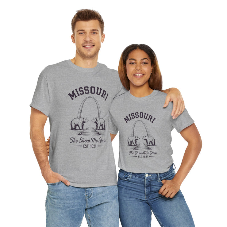 Missouri Bears Unisex Heavy Cotton Tee, Gift for Missouri Residents, State Pride Shirt, Casual Wear, Summer Tee, Vintage Style T-Shirt