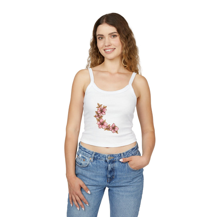 Floral Initials Women's Tank Top, Summer Top, Floral Tank, Personalized Spaghetti Strap, Gift for Her, Casual Wear, Everyday Style