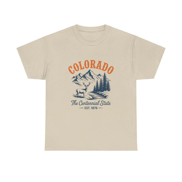 Colorado Adventure Unisex Heavy Cotton Tee, Outdoor Shirt, Gift for Nature Lovers, Travel Tee, USA State Design