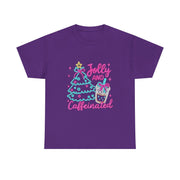 Jolly and Caffeinated Tee, Fun Holiday T-Shirt, Christmas Shirt, Unique Gift, Comfortable Cotton Tee, Festive Apparel