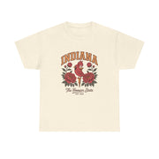 Indiana Floral T-Shirt, Unisex Heavy Cotton Tee for Hoosier State Lovers, Casual Wear, Gift for Indiana Residents, Summer Style