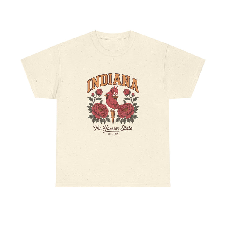 Indiana Floral T-Shirt, Unisex Heavy Cotton Tee for Hoosier State Lovers, Casual Wear, Gift for Indiana Residents, Summer Style