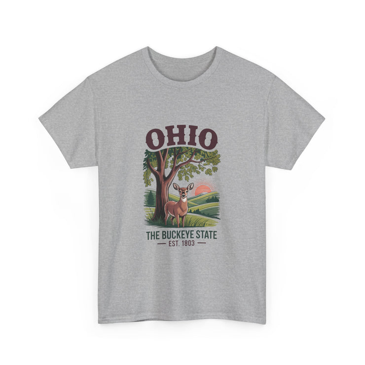 Ohio Vintage Graphic Tee, Unisex Cotton Shirt, Buckeye State Gift, Nature Lover Tee, Casual Wear, Ohio Pride Clothing, USA States Design