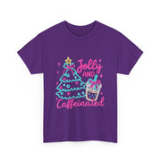 Jolly and Caffeinated Tee, Fun Holiday T-Shirt, Christmas Shirt, Unique Gift, Comfortable Cotton Tee, Festive Apparel