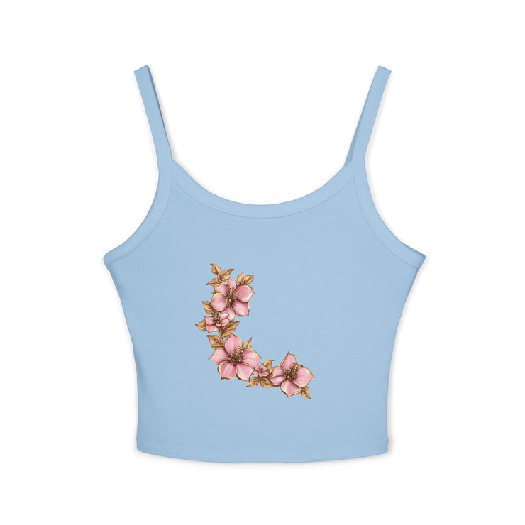 Floral Initials Women's Tank Top, Summer Top, Floral Tank, Personalized Spaghetti Strap, Gift for Her, Casual Wear, Everyday Style