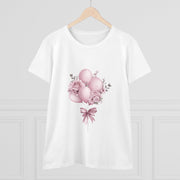 Women's Floral Balloon Tee, Cute Graphic Tee, Birthday Gift, Casual Cotton Shirt, Everyday Wear, Floral Design