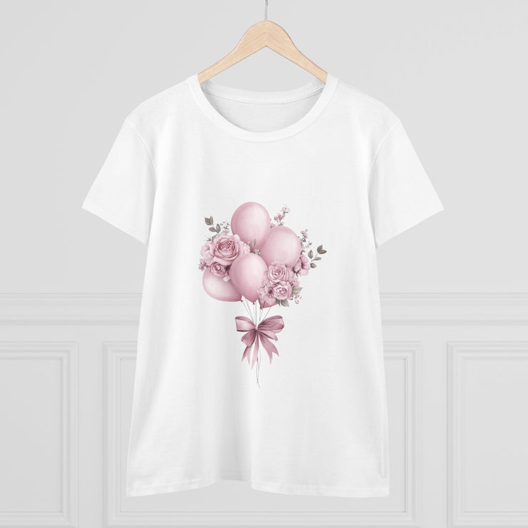 Women's Floral Balloon Tee, Cute Graphic Tee, Birthday Gift, Casual Cotton Shirt, Everyday Wear, Floral Design
