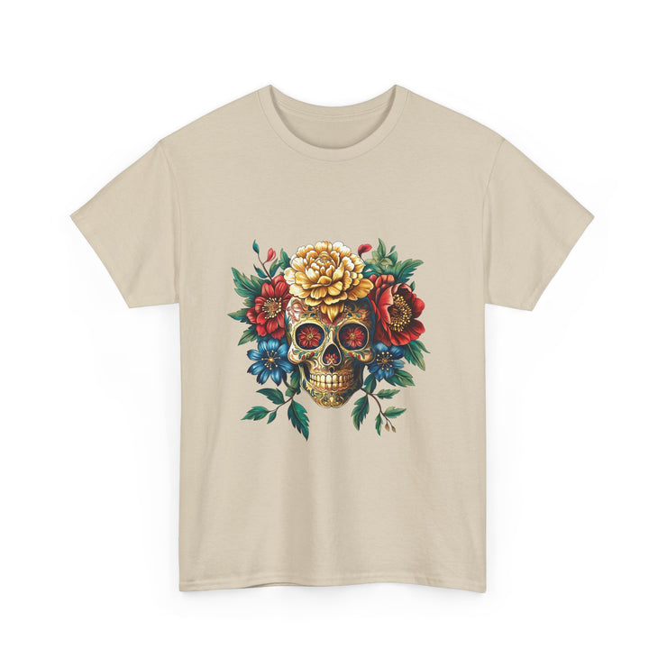 Floral Skull Tee - Unisex Heavy Cotton | Boho Style Shirt, Festival Wear, Gothic Aesthetic, Unique Gift, Casual Everyday Top