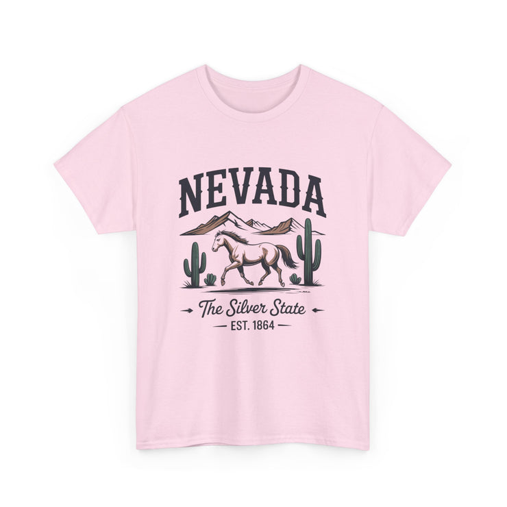 Nevada Graphic Unisex Heavy Cotton Tee, Casual Wear, State Pride Shirt, Travel Gift, Summer Clothing, USA States Design