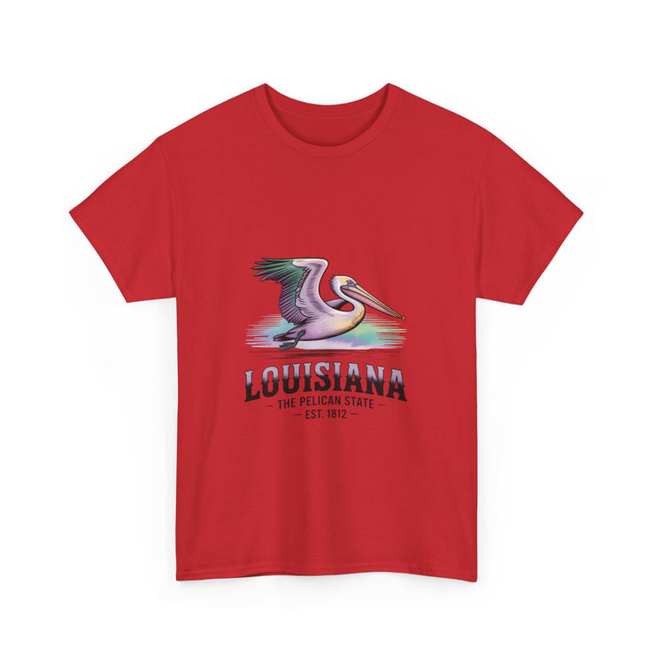 Louisiana Pelican Unisex Heavy Cotton Tee, Coastal Vibes Shirt, Gift for Louisiana Lovers, Casual Wear, Beach Trip T-Shirt, USA States Design