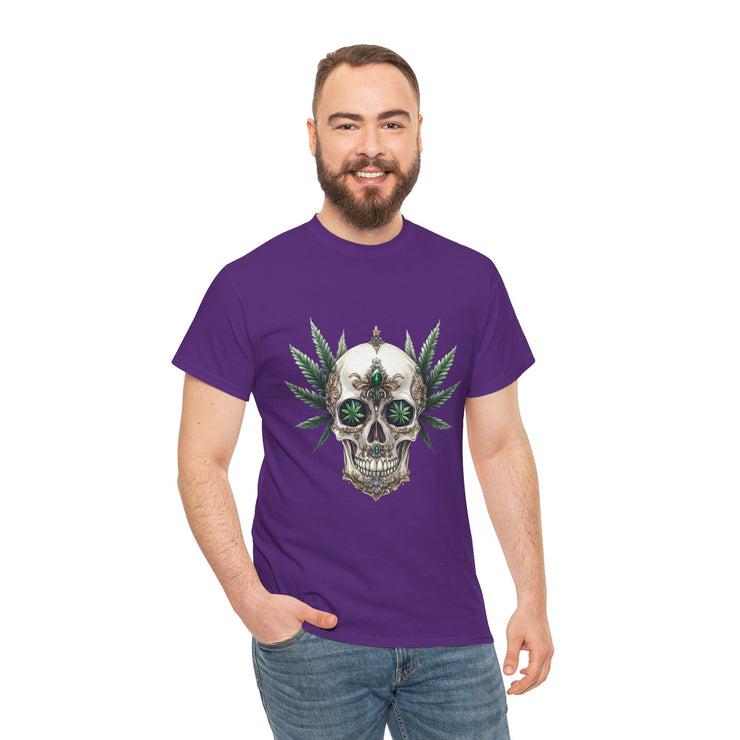 Skull & Greenery Unisex Heavy Cotton Tee - Edgy Graphic Shirt for Casual Wear, Festival Clothing, Gift for Him/Her, Summer Vibes.