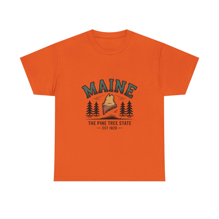 Maine Adventure Tee, Unisex Heavy Cotton T-Shirt, Casual Wear, Nature Lover Gift, Vacation Souvenir, Summer Outfit, USA States Design