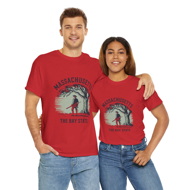 Massachusetts Vintage Unisex Heavy Cotton Tee, Rustic State T-Shirt, Travel Souvenir, Casual Wear, Gift for Locals and Tourists
