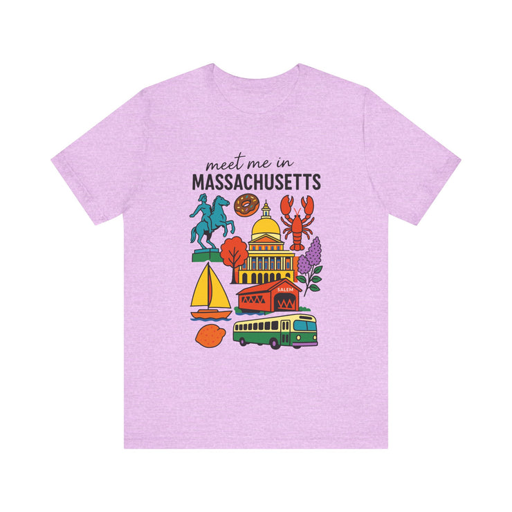 Meet Me in Massachusetts Tee - Unisex Jersey Short Sleeve Shirt, Massachusetts Travel T-Shirt, USA States Design