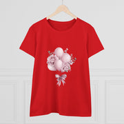 Women's Floral Balloon Tee, Cute Graphic Tee, Birthday Gift, Casual Cotton Shirt, Everyday Wear, Floral Design