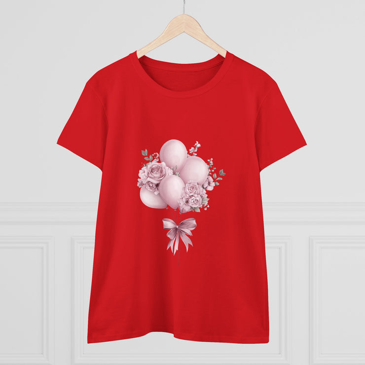 Women's Floral Balloon Tee, Cute Graphic Tee, Birthday Gift, Casual Cotton Shirt, Everyday Wear, Floral Design